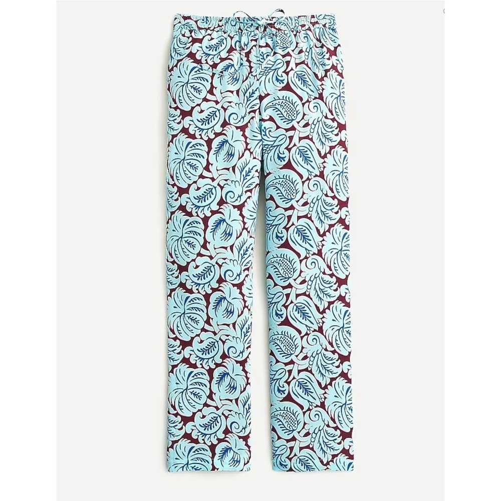 J.Crew Women's Size 2‎ Pull-On 100% Silk Pant in Aqua Paisley